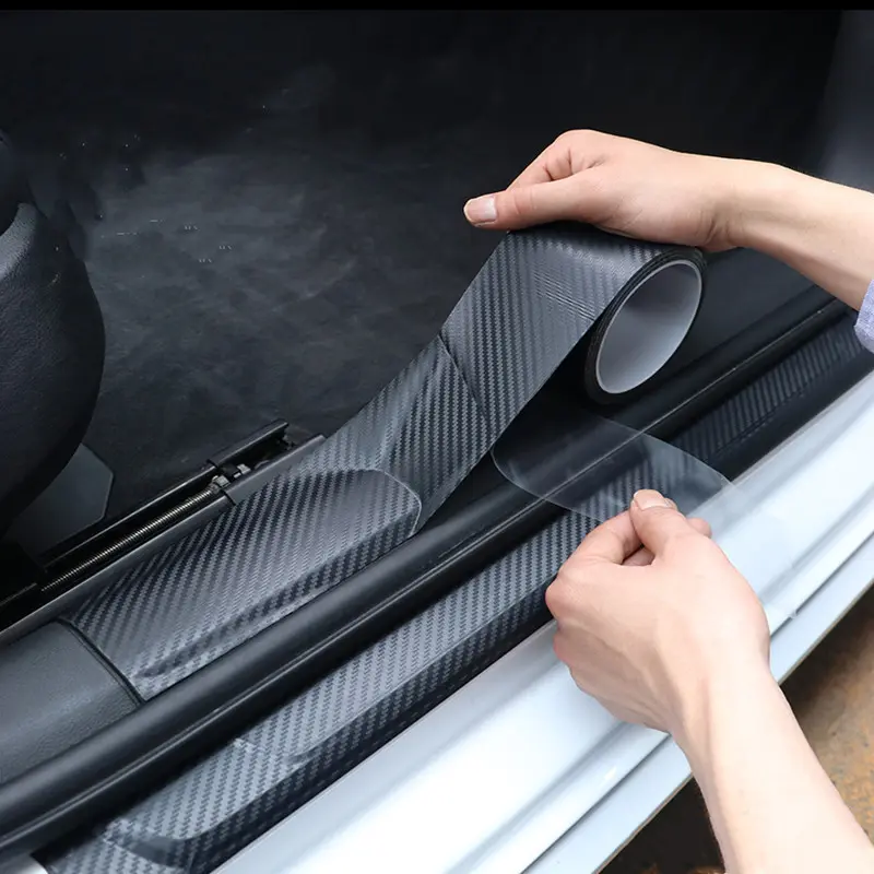 Nano Carbon Fiber Car Adhesive Tapes DIY Paste Strip Auto Door Sill Side Mirror Anti Scratch Stickers Waterproof Protection Film