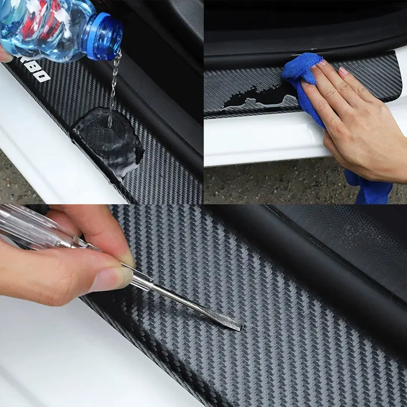 Nano Carbon Fiber Car Adhesive Tapes DIY Paste Strip Auto Door Sill Side Mirror Anti Scratch Stickers Waterproof Protection Film