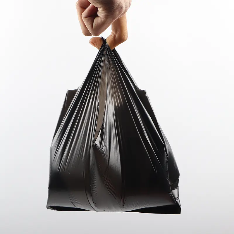 100Pcs Thickened Black Vest Plastic Bag Takeaway Shopping with Handle Bag Kitchen Living Room Garbage Clean Storage Bag