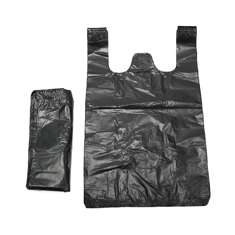 100Pcs Thickened Black Vest Plastic Bag Takeaway Shopping with Handle Bag Kitchen Living Room Garbage Clean Storage Bag