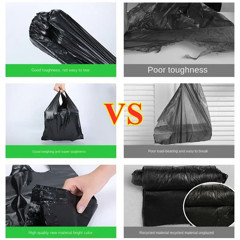 100Pcs Thickened Black Vest Plastic Bag Takeaway Shopping with Handle Bag Kitchen Living Room Garbage Clean Storage Bag