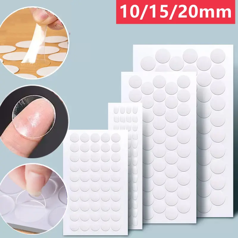 70Pcs 10/15/20mm Transparent Sticky Dots Self Adhesive Hook Loop Fastener Tape Glue No Trace Nano Waterproof Adhesive Sticker