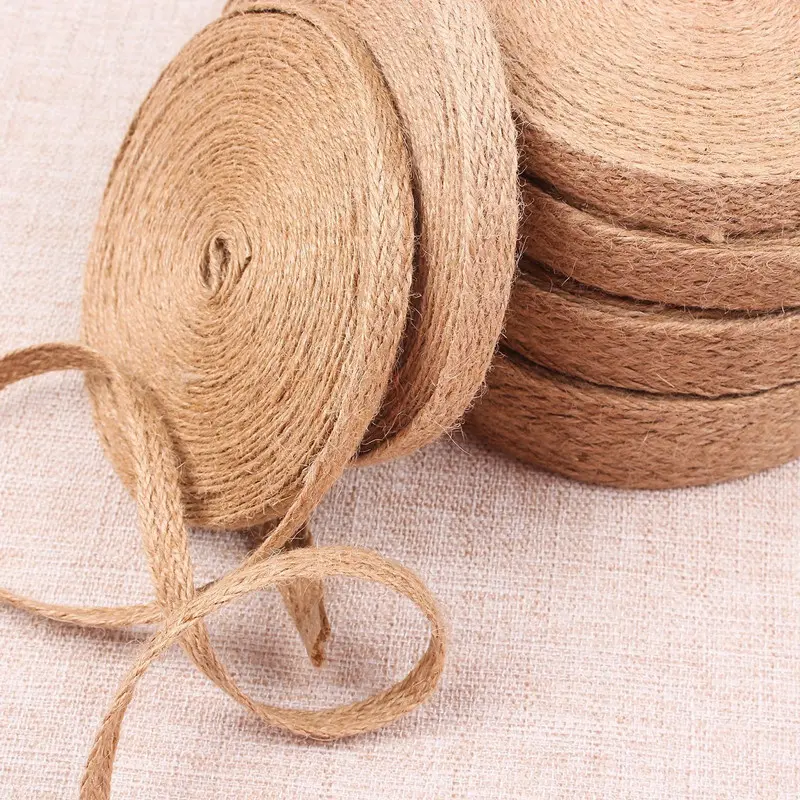 10M Nature Jute Braided Ribbon Flat Burlap Twine Hemp Cords DIY Crafts Wedding Party Decoration Sewing Vintage Ribbon Rope Craft