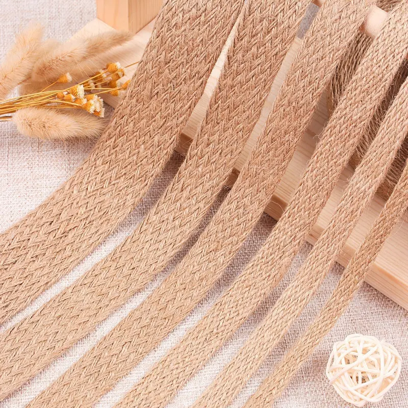 10M Nature Jute Braided Ribbon Flat Burlap Twine Hemp Cords DIY Crafts Wedding Party Decoration Sewing Vintage Ribbon Rope Craft