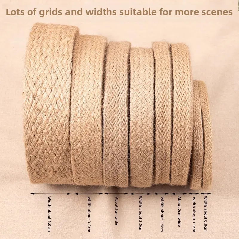 10M Nature Jute Braided Ribbon Flat Burlap Twine Hemp Cords DIY Crafts Wedding Party Decoration Sewing Vintage Ribbon Rope Craft