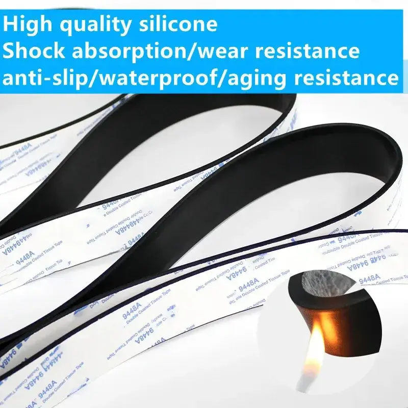 50cm Black Silicone Rubber Strip Self Adhesive High Temperature Resistant Anti-Slip Mute Anticollision Shock Absorption Gasket