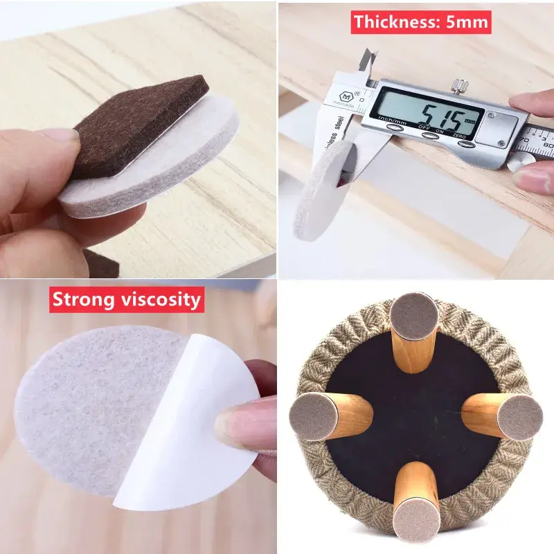 18-128Pc Self Adhesive Felt Chair Leg Pads Wood Floor Protectors Furniture Legs Table Leg Covers Bottom Anti-Slip Pads 5mm Thick