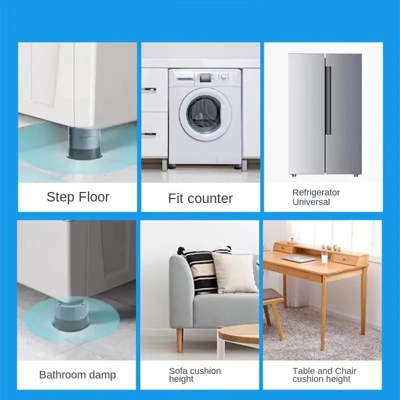 4Pcs Washing Machine Foot Pads Adjustable Height Furniture Anti Vibration Anti Slip and Moisture-proof Universal Rubber Mat
