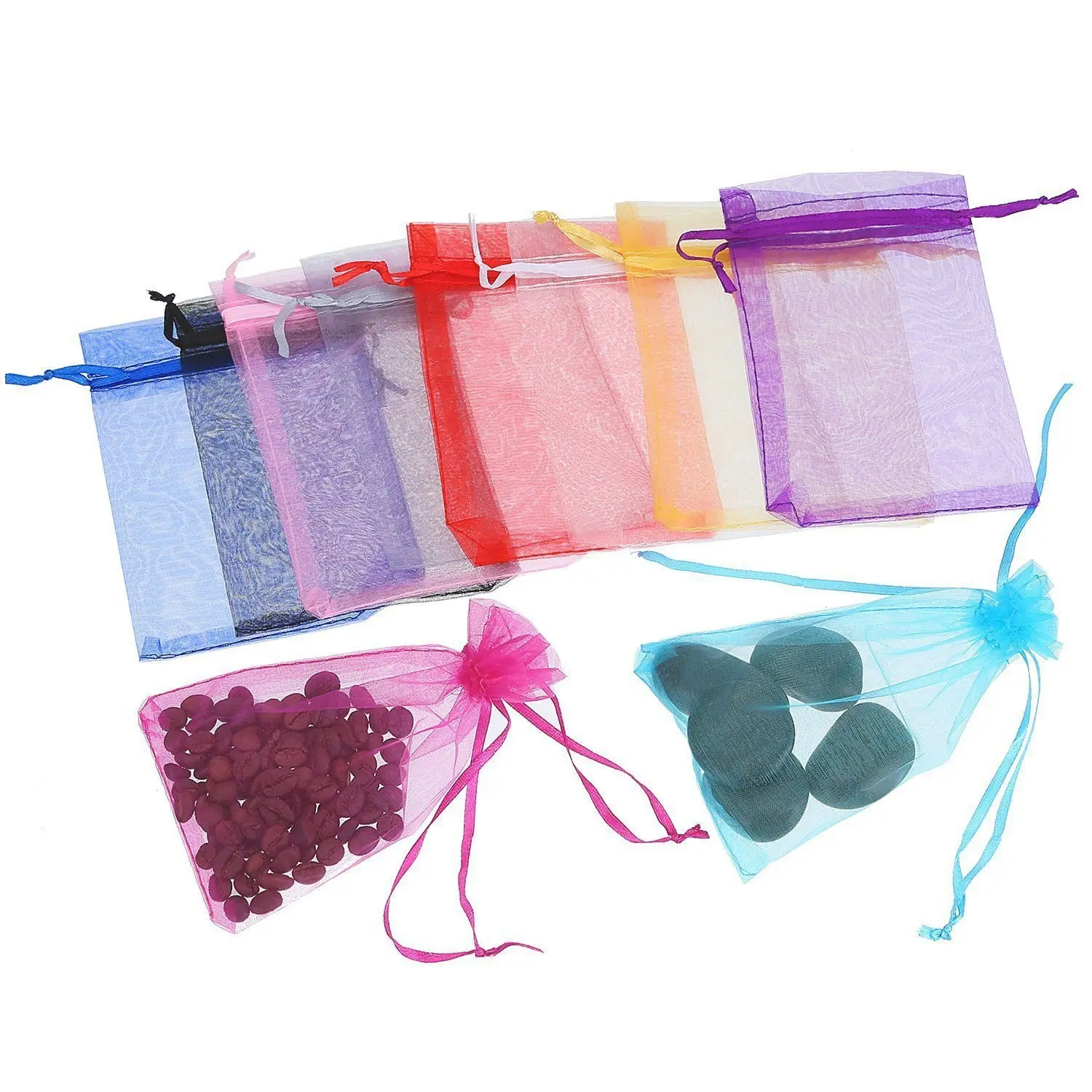 Wholesale 50pcs/lot Adjustable Organza Bag 5x7cm 7x9cm 9x12cm 10x15cm Drawstring Jewelry Packaging Candy Wedding Gifts Pouches