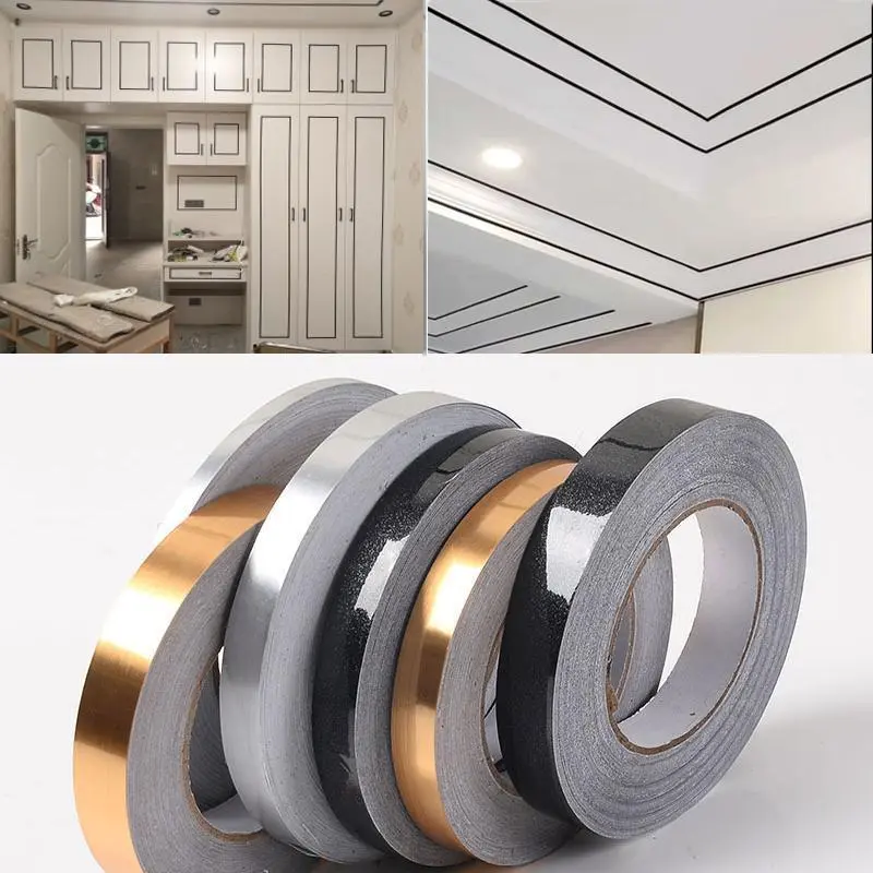 Self-Adhesive Tile Stickers Tape Floor Waterproof Wall Gap Sealing Strip Gold Silver Tile Beauty Seam Sticker Home Decoratio