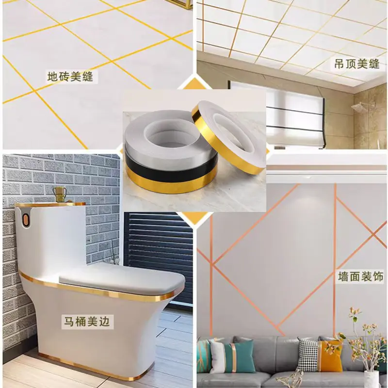 Self-Adhesive Tile Stickers Tape Floor Waterproof Wall Gap Sealing Strip Gold Silver Tile Beauty Seam Sticker Home Decoratio