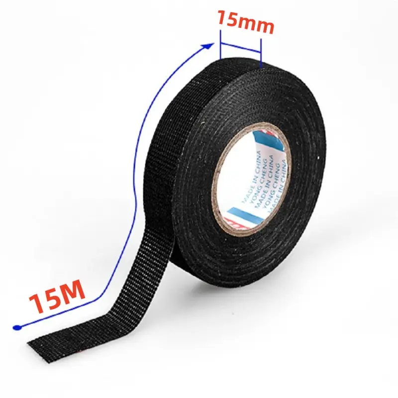 Black Electrical Fabric Tape Heat Resistant Wire Harness Bundle Insulation Auto Wiring Cloth Wrap Cable Protection Adhesive Tape