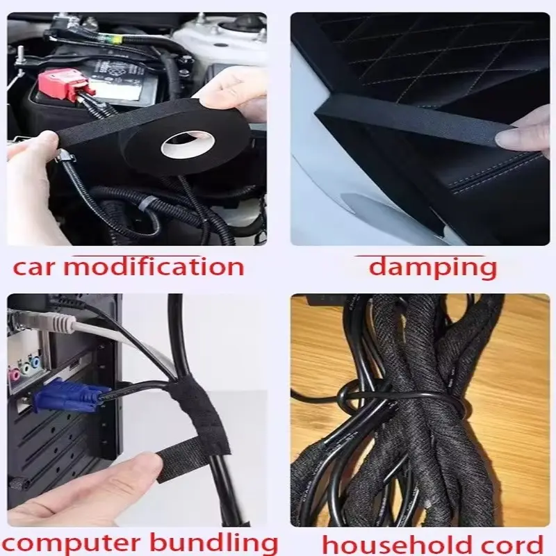 Black Electrical Fabric Tape Heat Resistant Wire Harness Bundle Insulation Auto Wiring Cloth Wrap Cable Protection Adhesive Tape