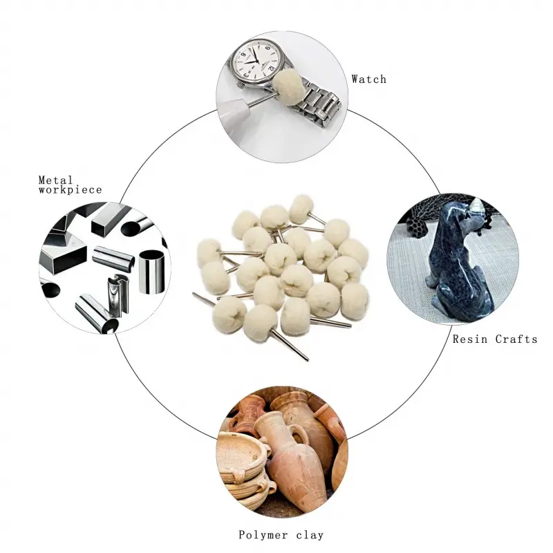 1/10Pcs Wool Wheel Polishing Head with 3mm Shank for Buffing Polishing Jewelry Metals Rotary Cleaning Tool Accessories