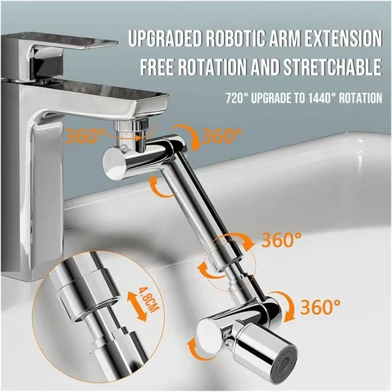New 1440°Kitchen Scalable Metal Faucet Aerator Bathroom Tap Splash-proof Bubbler Faucet Filter Nozzle Tap Saving Water Extender