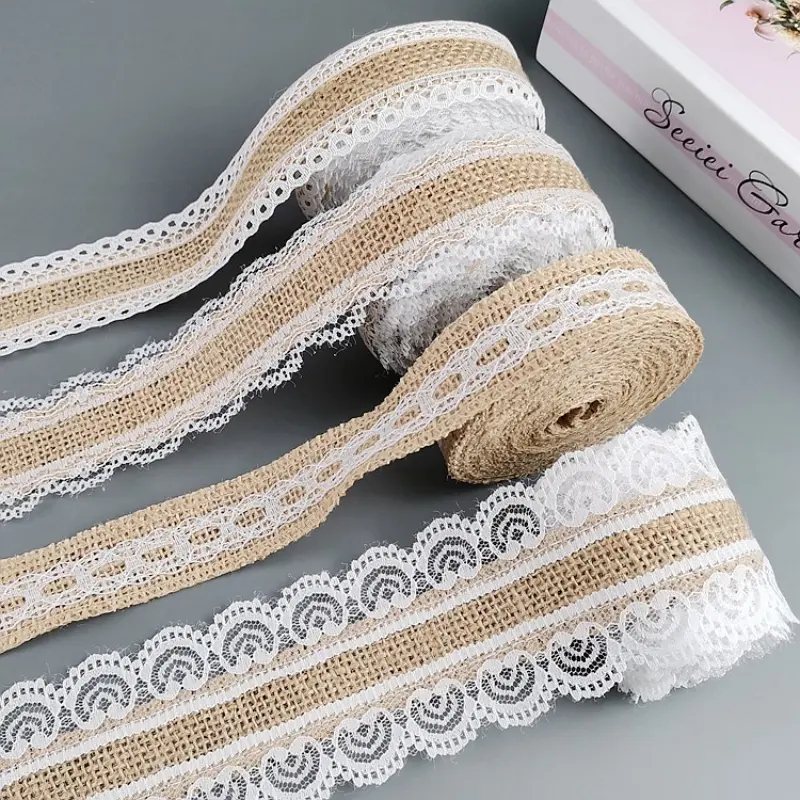 5M Natural Jute Burlap Ribbon Rustic Vintage Wedding Decor Hessian Lace Jute Roll Merry Christmas Party Supplies DIY