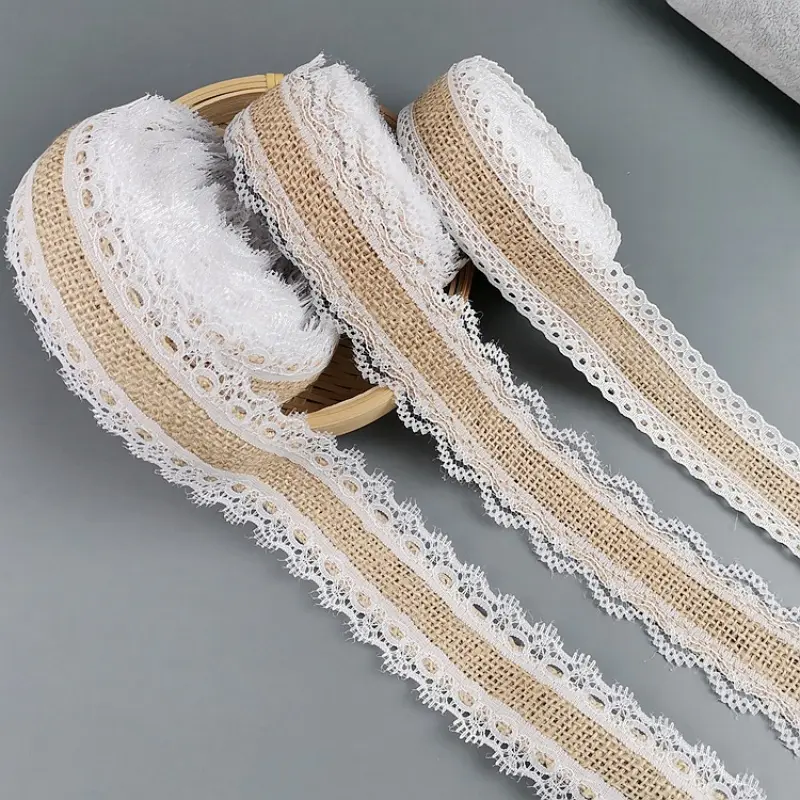 5M Natural Jute Burlap Ribbon Rustic Vintage Wedding Decor Hessian Lace Jute Roll Merry Christmas Party Supplies DIY