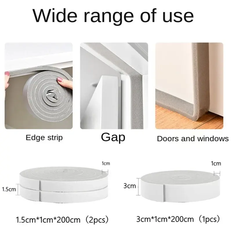 2 Rolls Door Window Sealing Strips Self-Adhesive Sound-Proof Door Window Gap Foam Noise Insulation Dust-proof Tape