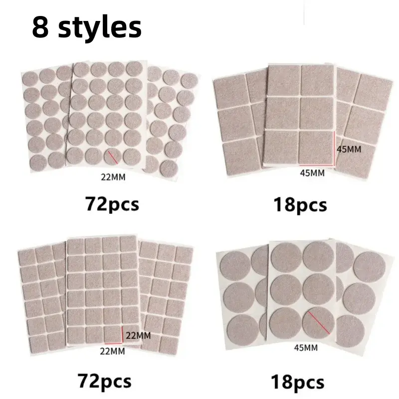 72pcs Felt Chair Leg Pads Furniture Feet Self Adhesive Thicken Mute Anti-Slip Mat Wood Floor Protector Pads Doorknob Bumper Pad