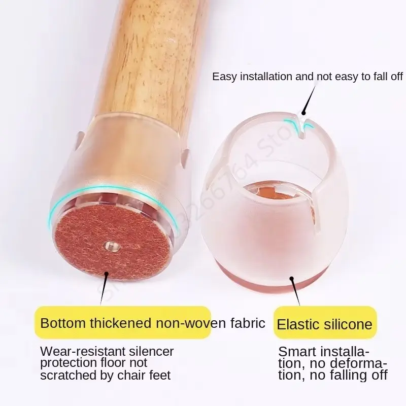 16pcs Transparent Non-Slip Silicone Chair Leg Caps with Felt Furniture Feet Bottom Round Mute Leg Mat Wood Floor Protector Pads