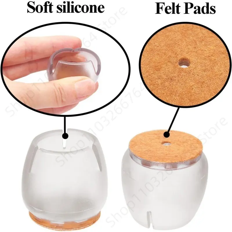 16pcs Transparent Non-Slip Silicone Chair Leg Caps with Felt Furniture Feet Bottom Round Mute Leg Mat Wood Floor Protector Pads