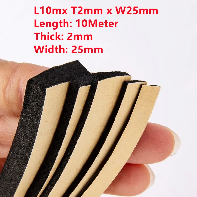 2-10M Rubber Self Adhesive Sponge Seal Strip Strong Single Sided Adhesive EVA Black Foam Soundproof Strip Anti-collision Gasket