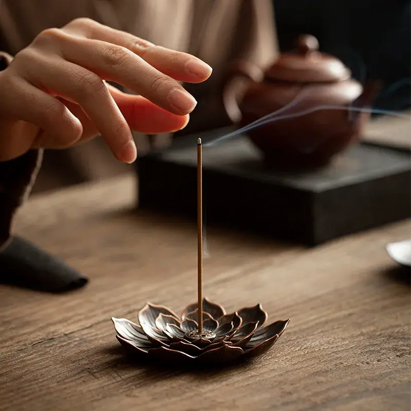 Alloy Incense Burner Stick Holder Buddhism Lotus Line Incense Plate Sandalwood Coil Base Temples Yoga Studios Home Decoration