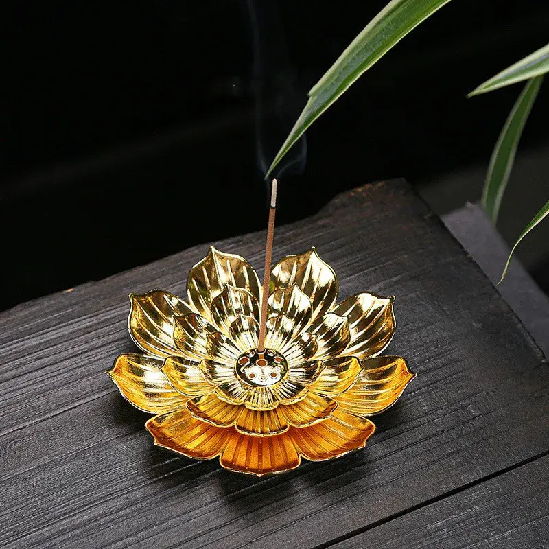 Alloy Incense Burner Stick Holder Buddhism Lotus Line Incense Plate Sandalwood Coil Base Temples Yoga Studios Home Decoration