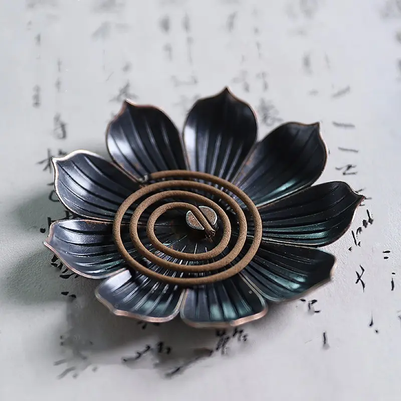 Alloy Incense Burner Stick Holder Buddhism Lotus Line Incense Plate Sandalwood Coil Base Temples Yoga Studios Home Decoration