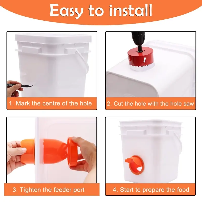 Automatic Gravity Chicken Feeder DIY Poultry Rainproof Feeder Food Port Reduce Spillage Kit Bucket Tank Feed Hole Opener Tool