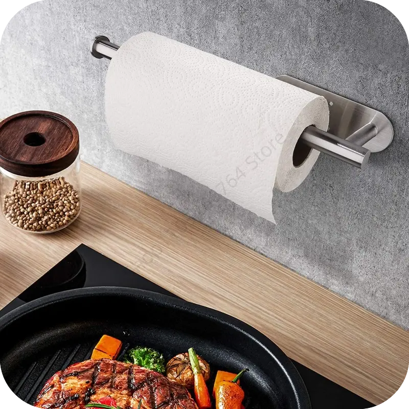 New Stainless Steel Self Adhesive Toilet Paper Towel Holder Wall Mount No Punching Bathroom Kitchen Tissue Towel Roll Dispenser