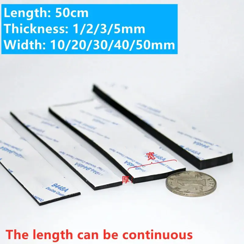 50cm Black Silicone Rubber Self Adhesive Seal Gasket Anti-skid Shock Absorption High Temperature Resistant Sealing Strip