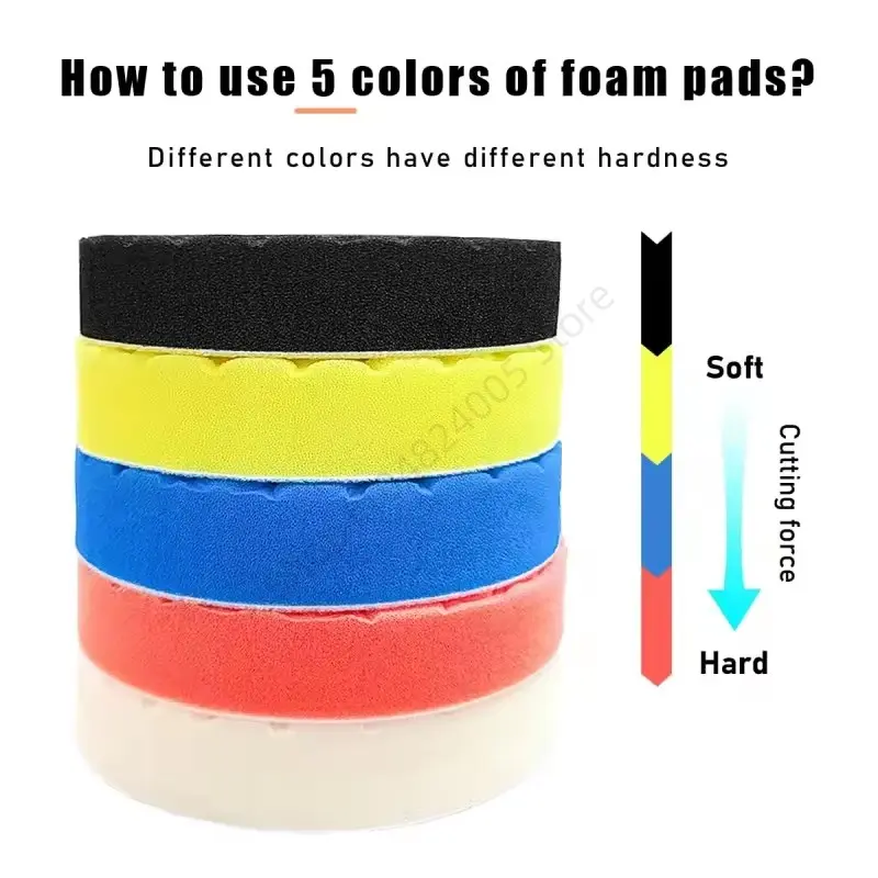 5Pcs 3/4/5/6/7 Inch Compound Buffing Polishing Pads Cutting Sponge Pads Kit for Car Polisher Self-Adhesive Sponge Waxing Tools