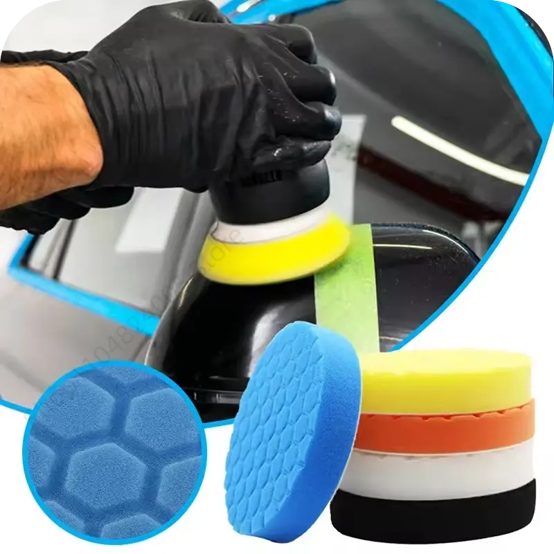 5Pcs 3/4/5/6/7 Inch Compound Buffing Polishing Pads Cutting Sponge Pads Kit for Car Polisher Self-Adhesive Sponge Waxing Tools
