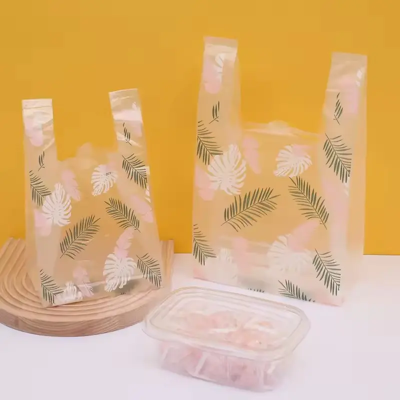100Pcs Plastic Tote Bags Dessert Takeaway Bags Supermarket Grocery Store Daily Use in Vest Bags Baking Dessert Packaging Bags