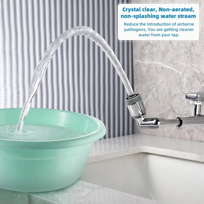 New Retractable Universal 1440 °Swivel Robotic Arm Extension Metal Faucet Aerator Kitchen Sink Faucet Extender 2 Water Flow Mode