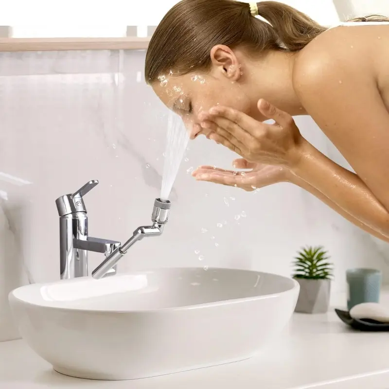 New Retractable Universal 1440 °Swivel Robotic Arm Extension Metal Faucet Aerator Kitchen Sink Faucet Extender 2 Water Flow Mode