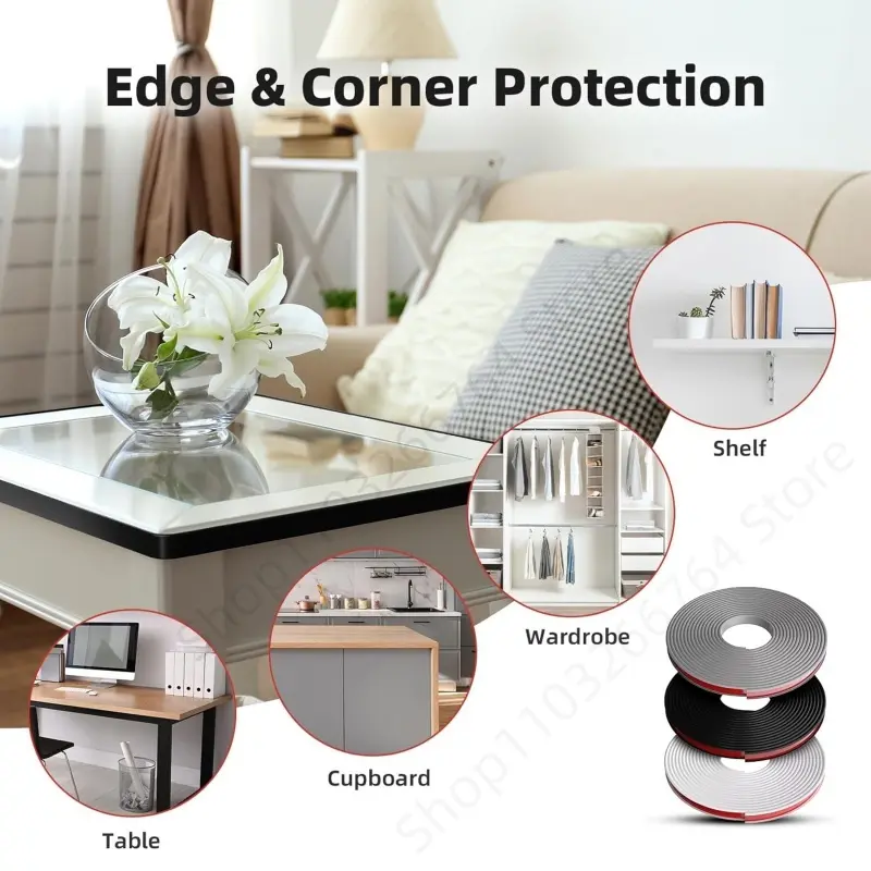 5M New Flexible U-Shape Furniture Edge Banding Self Adhesive TPE Edging Trim Edge Protector for Countertop Table Cabinets