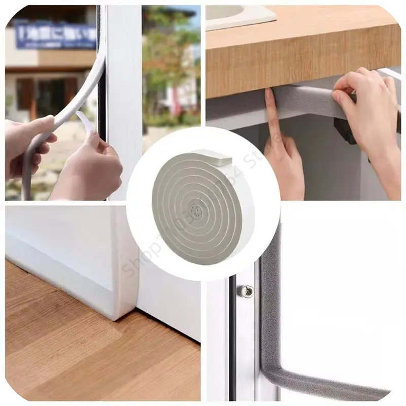 4M Foam Door Window Sealing Strips Self-Adhesive Windproof Sound-Proof Door Weather Stripping Dustproof Self-adhesive Tape