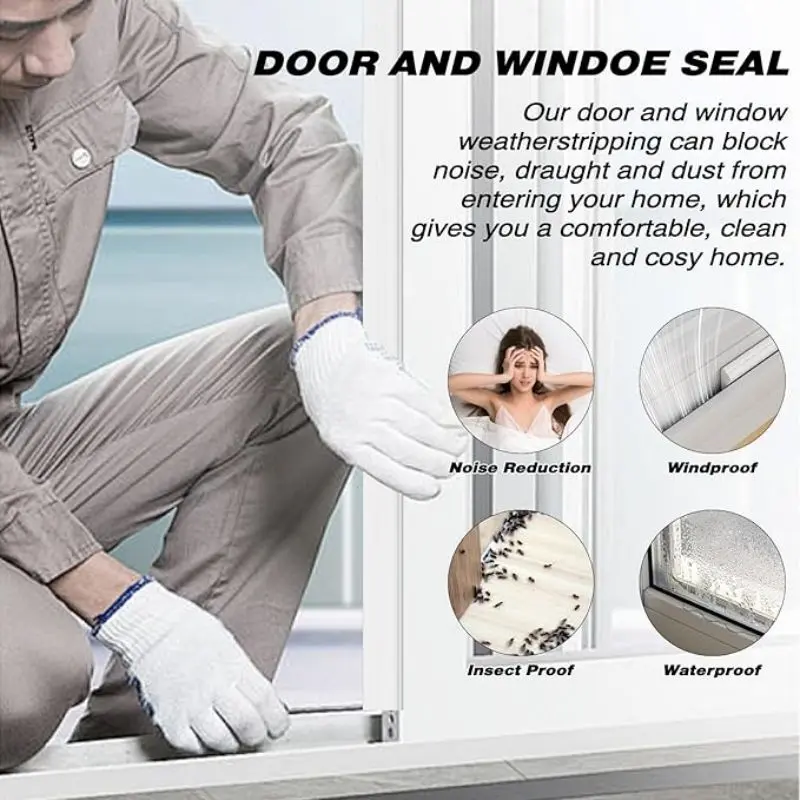 3/5M  Acoustic Insulation Foam Window Weather Seal Strip for Sliding Door Windows Windproof Soundproof Cotton Seal Gap Filler