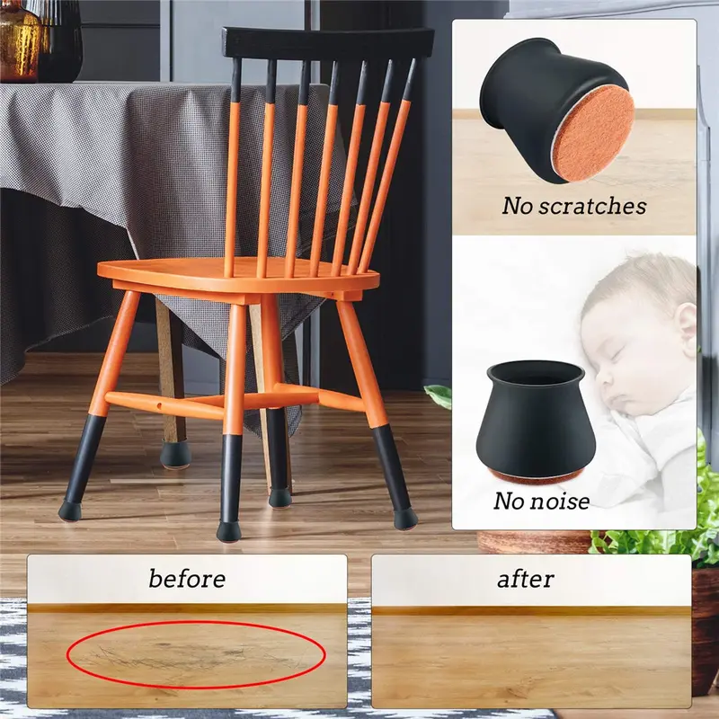 Silicone Chair Leg Protectors with Felt for Hardwood Floors Elastic Leg Cover Pad for Protecting Floors From Scratches and Noise