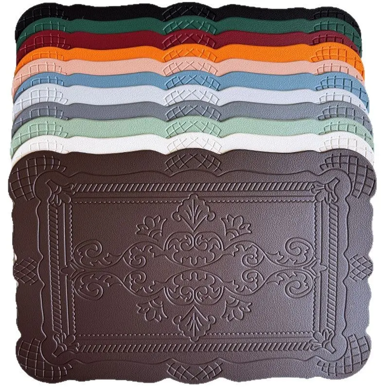 Imitation Leather Totem Dining Placemat Oil-Proof Waterproof Place Mat Retro Relief Table Mat for Kitchen Table Coffee Pad