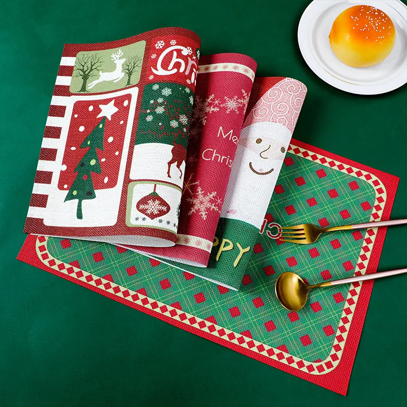 PVC Placemat Home Kitchen Non-Slip Teslin Christmas Place Mat for Dining Table Decoration Hotel Cutlery Mat Printed Table Mat
