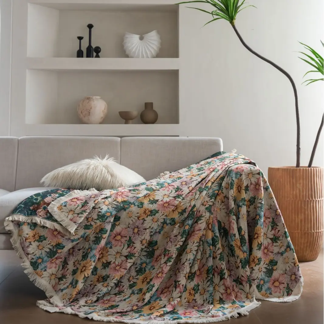 Multifunction Soft Sofa Towel Anti Cat Scratch Jacquard Thick Colored Flower Thick Sofa Cover for Living Room Sofa Blanket