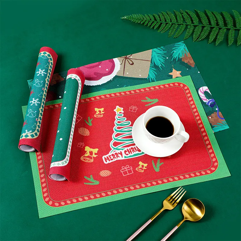 PVC Placemat Home Kitchen Non-Slip Teslin Christmas Place Mat for Dining Table Decoration Hotel Cutlery Mat Printed Table Mat
