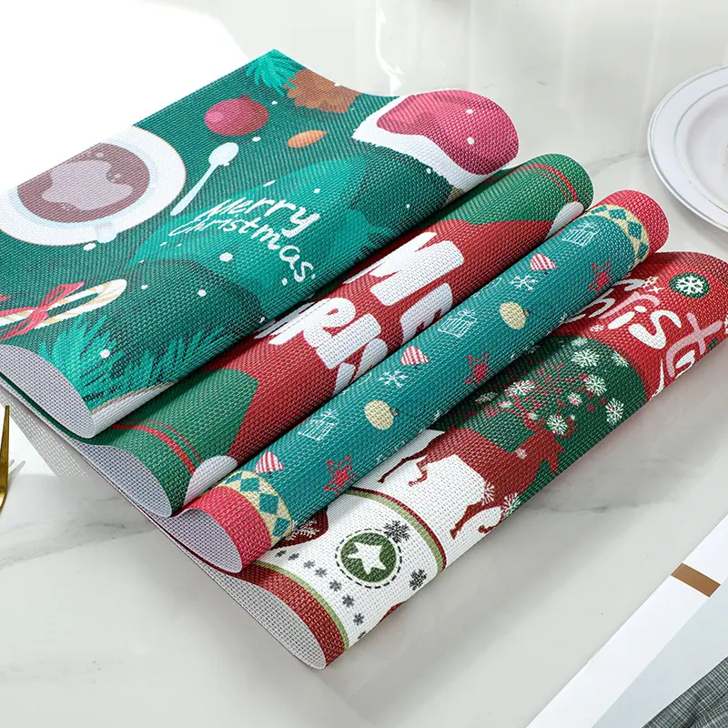 PVC Placemat Home Kitchen Non-Slip Teslin Christmas Place Mat for Dining Table Decoration Hotel Cutlery Mat Printed Table Mat