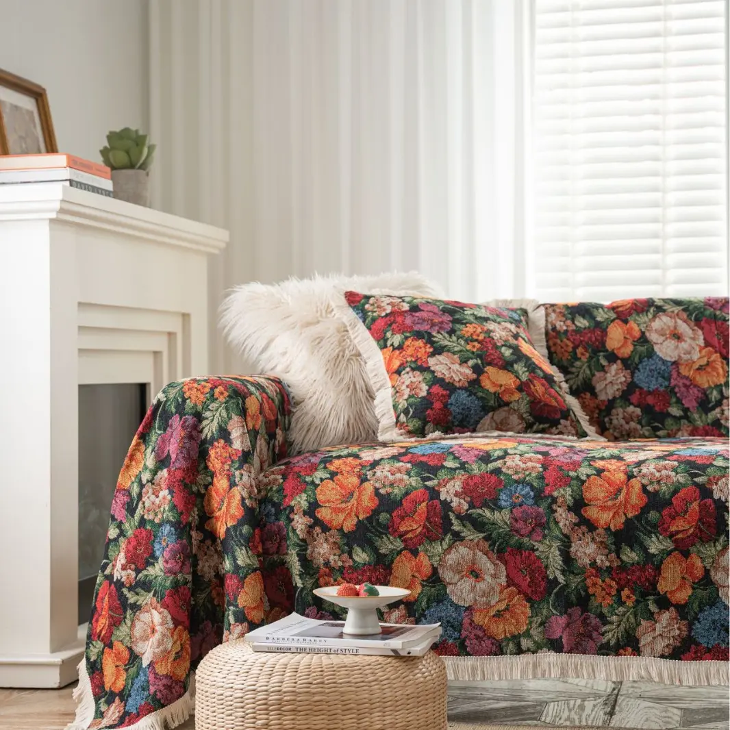 Multifunction Soft Sofa Towel Anti Cat Scratch Jacquard Thick Colored Flower Thick Sofa Cover for Living Room Sofa Blanket