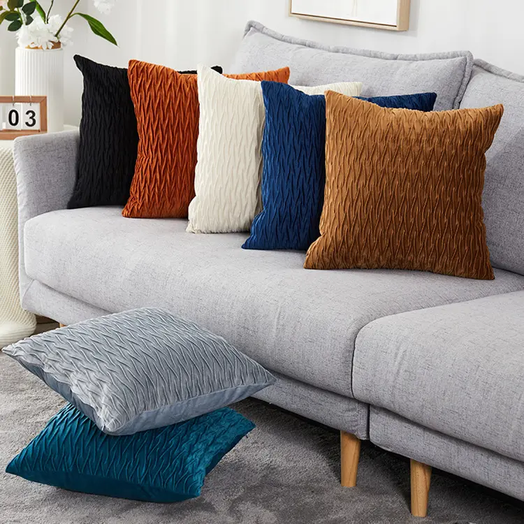 Solid Color Dutch Velvet Pleated Pillowcase Home Decor Throw Pillow Case Cover Sofa Bedroom Living Room Decorative Pillow Case