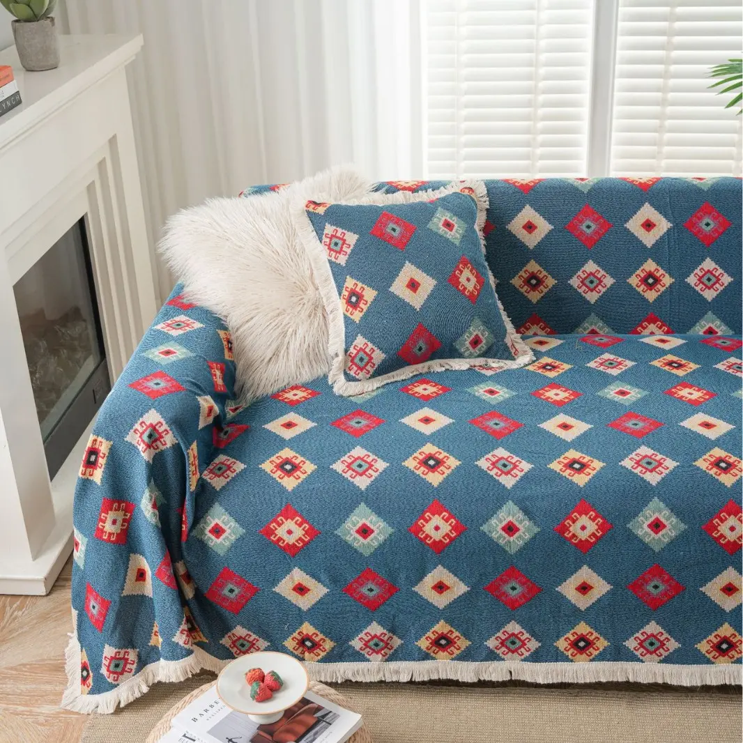 Multifunction Soft Sofa Towel Anti Cat Scratch Jacquard Thick Colored Flower Thick Sofa Cover for Living Room Sofa Blanket
