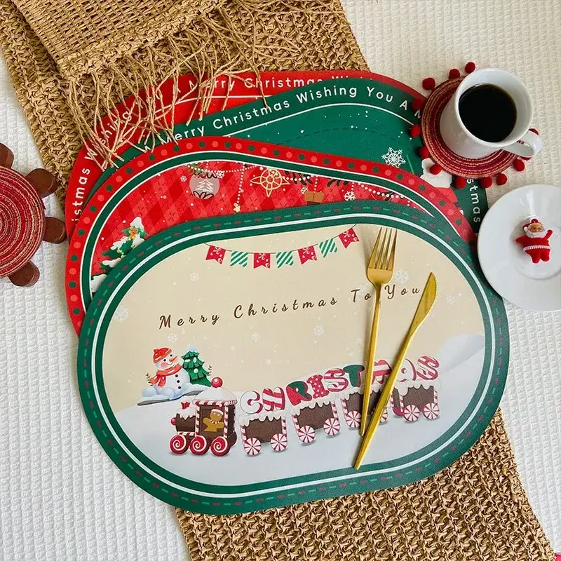 Christmas Placemat Leather Tableware Bowl Pads Table Mats for Dining Table Decoration Accessories Kitchen Placemats Party Dinner